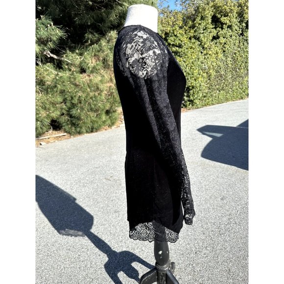 Emerald Sundae Dress Large Black Velour Floral Long Sleeve Mini Junior Womens - Picture 3 of 9